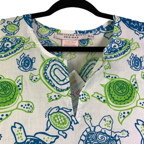 GRETCHEN‎ SCOTT Blue & Green Turtle Print Cotton Tunic Dress - NWT - Picture 2 of 13